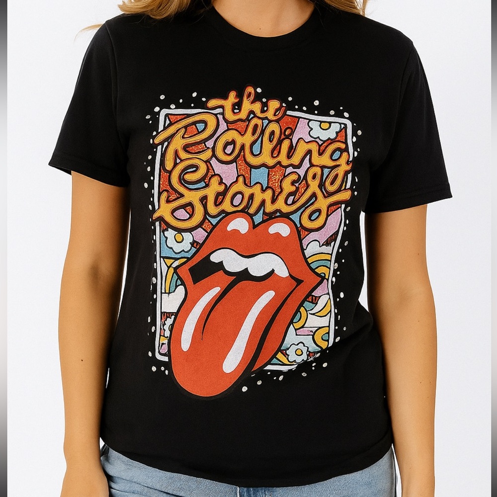 The Rolling Stones graphic T-shirt new small mouth tongue lips black tee top S